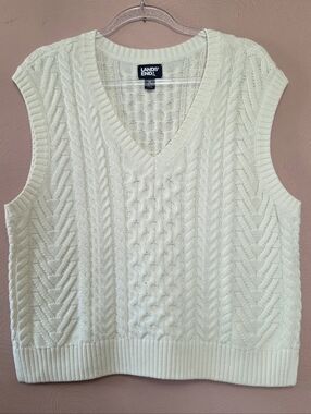 LANDS END Cable Knit Cotton Sweater Vest Medium 10/12